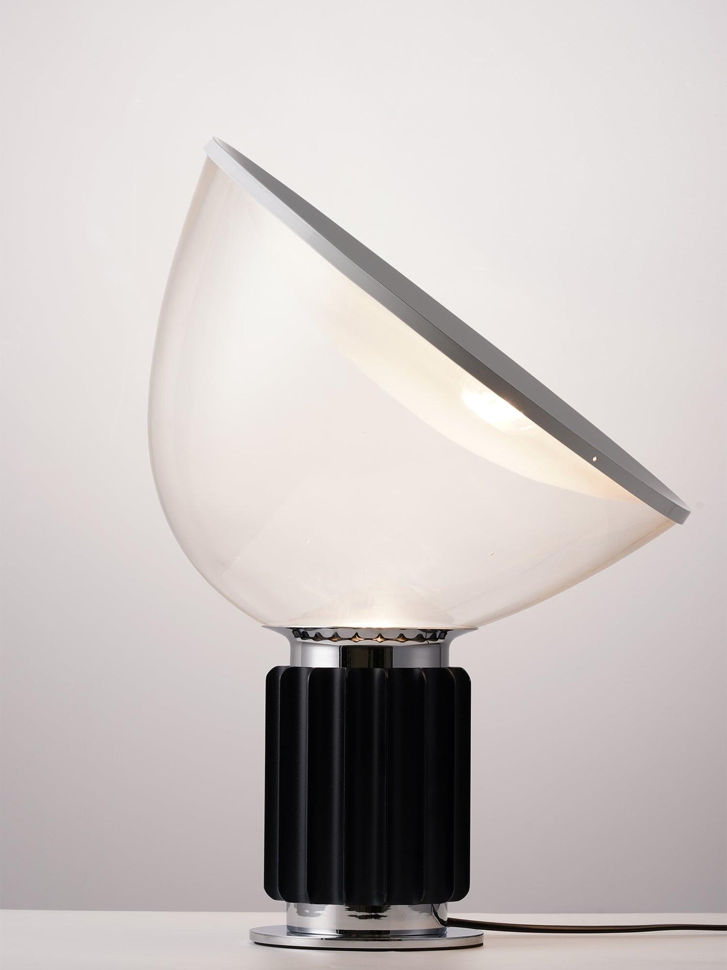 Radar Table Lamp | Glossy White Aluminum & Clear Glass | Adjustable Design