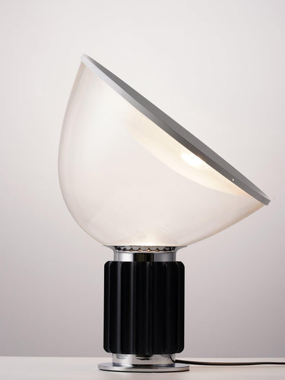 Radar Table Lamp | Glossy White Aluminum & Clear Glass | Adjustable Design