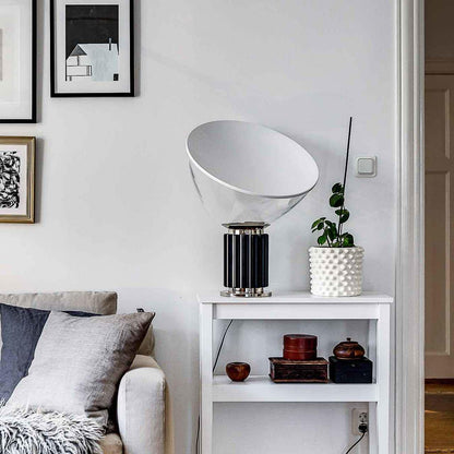 Radar Table Lamp | Glossy White Aluminum & Clear Glass | Adjustable Design