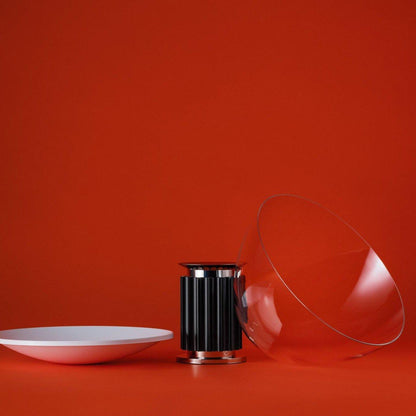 Radar Table Lamp | Glossy White Aluminum & Clear Glass | Adjustable Design