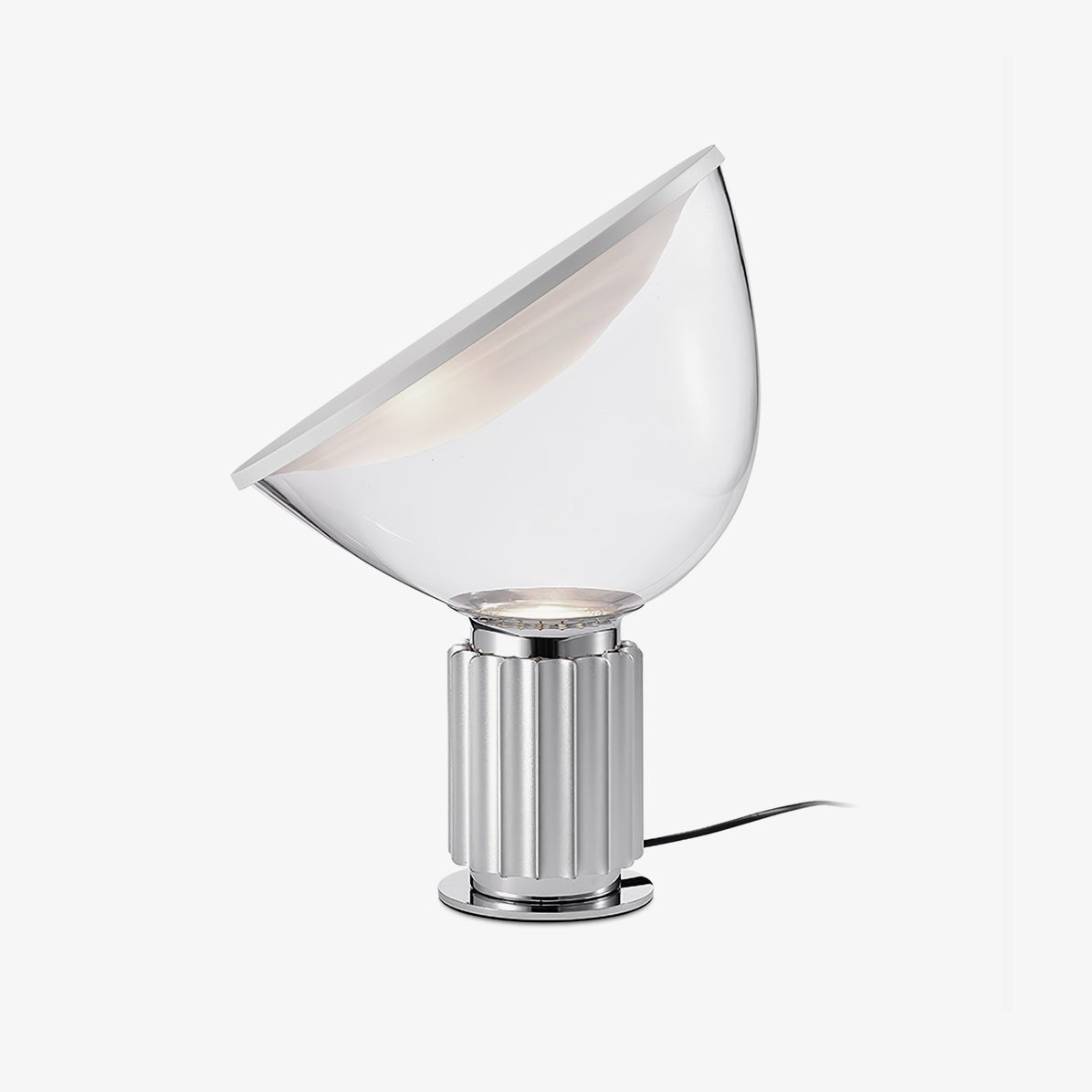 Radar Table Lamp | Glossy White Aluminum & Clear Glass | Adjustable Design