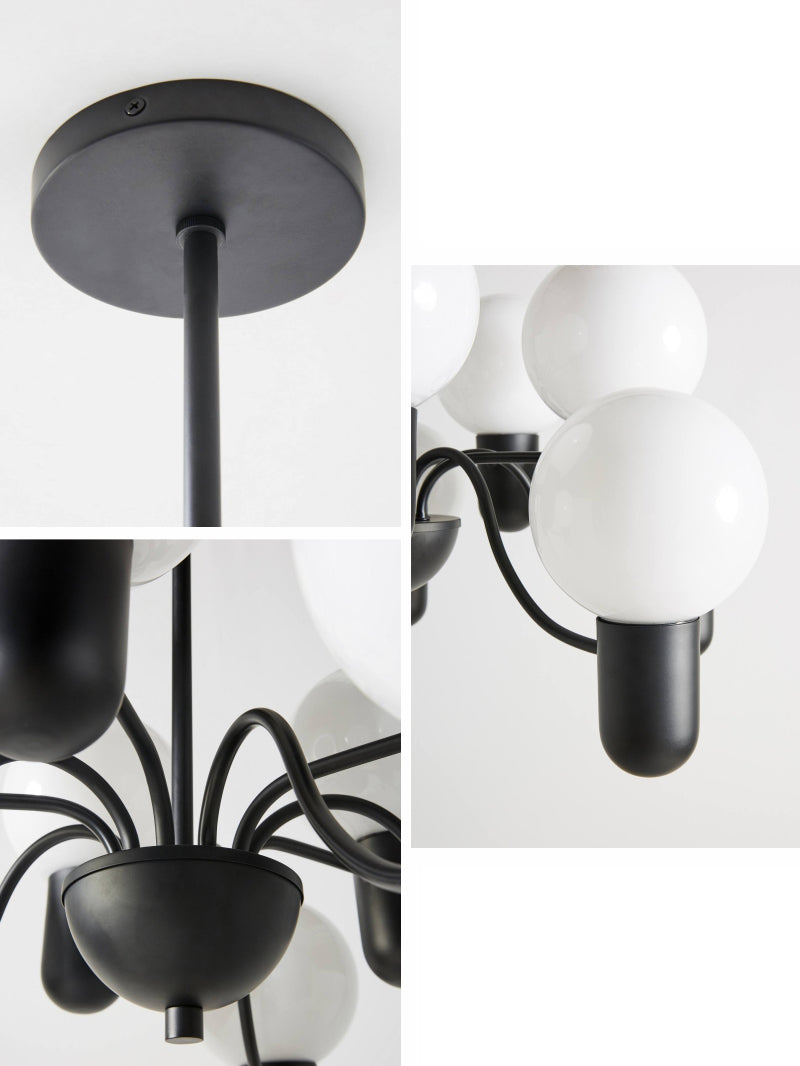 Asymmetrical Chandelier | Iron & Glass | Gold & Black, 10 Bulbs