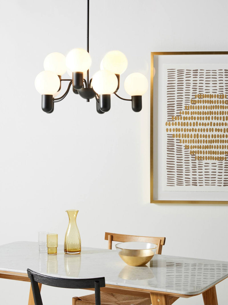 Asymmetrical Chandelier | Iron & Glass | Gold & Black, 10 Bulbs