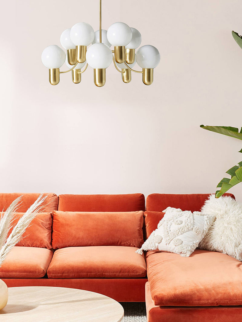 Asymmetrical Chandelier | Iron & Glass | Gold & Black, 10 Bulbs