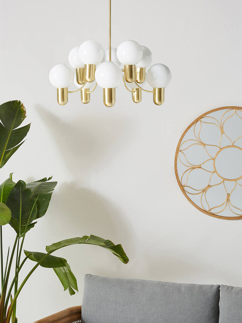 Asymmetrical Chandelier | Iron & Glass | Gold & Black, 10 Bulbs