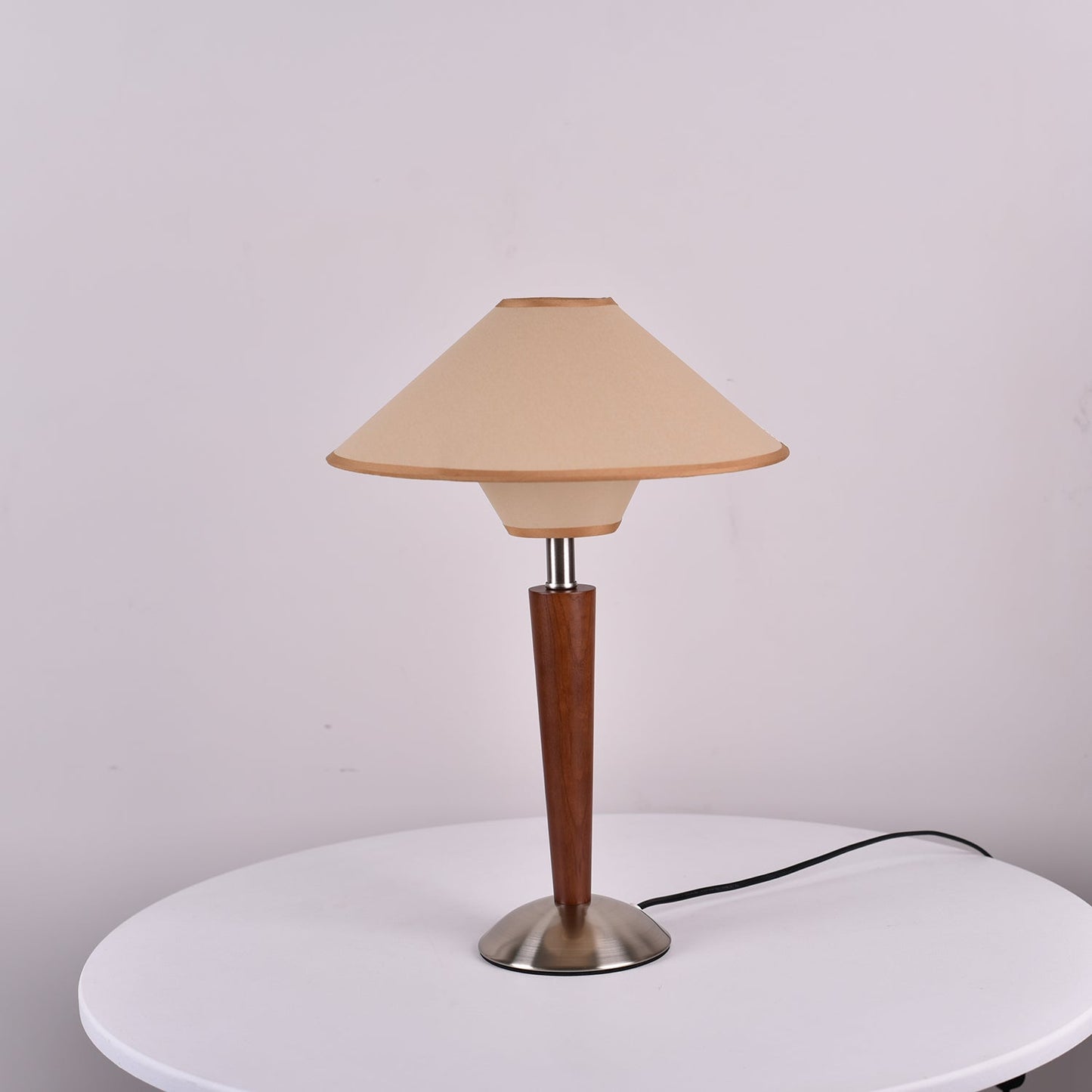 Talonwood Table Lamp | Walnut Wood & Fabric Shade | 30cm Diameter