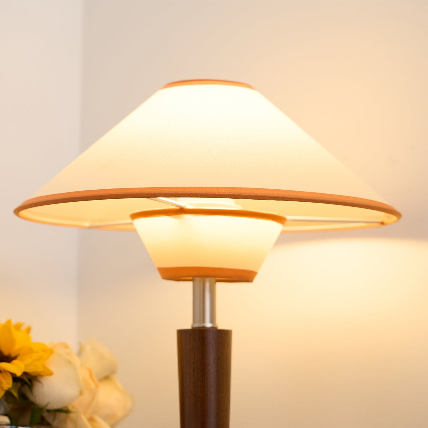 Talonwood Table Lamp | Walnut Wood & Fabric Shade | 30cm Diameter