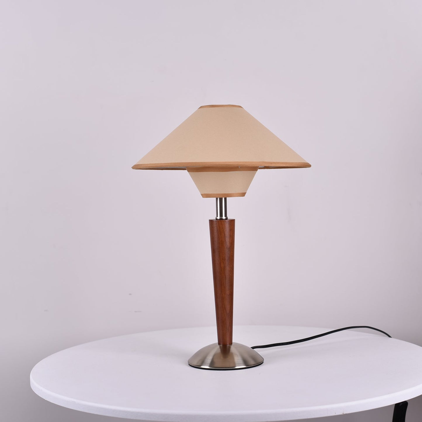 Talonwood Table Lamp | Walnut Wood & Fabric Shade | 30cm Diameter