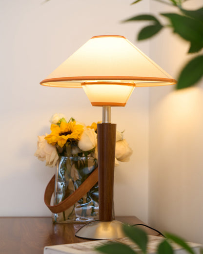 Talonwood Table Lamp | Walnut Wood & Fabric Shade | 30cm Diameter