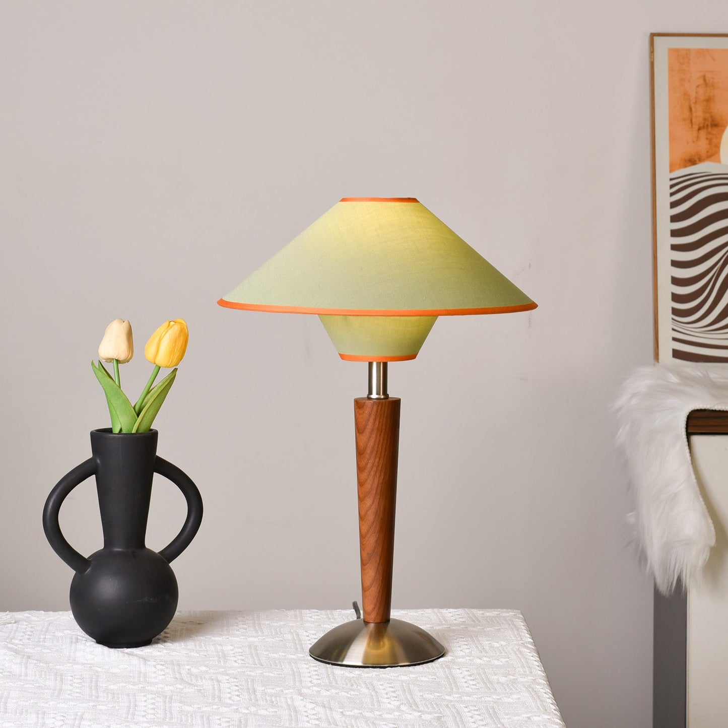 Talonwood Table Lamp | Walnut Wood & Fabric Shade | 30cm Diameter
