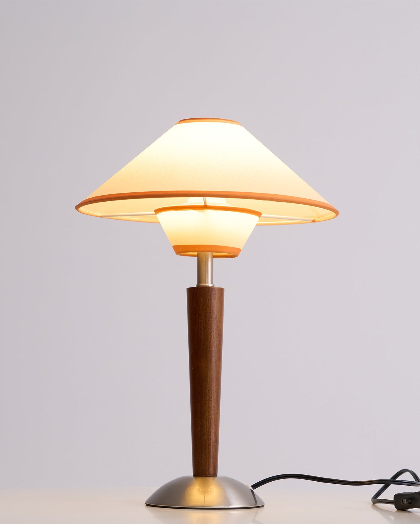 Talonwood Table Lamp | Walnut Wood & Fabric Shade | 30cm Diameter