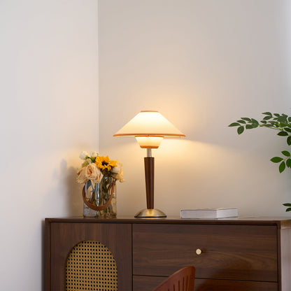 Talonwood Table Lamp | Walnut Wood & Fabric Shade | 30cm Diameter