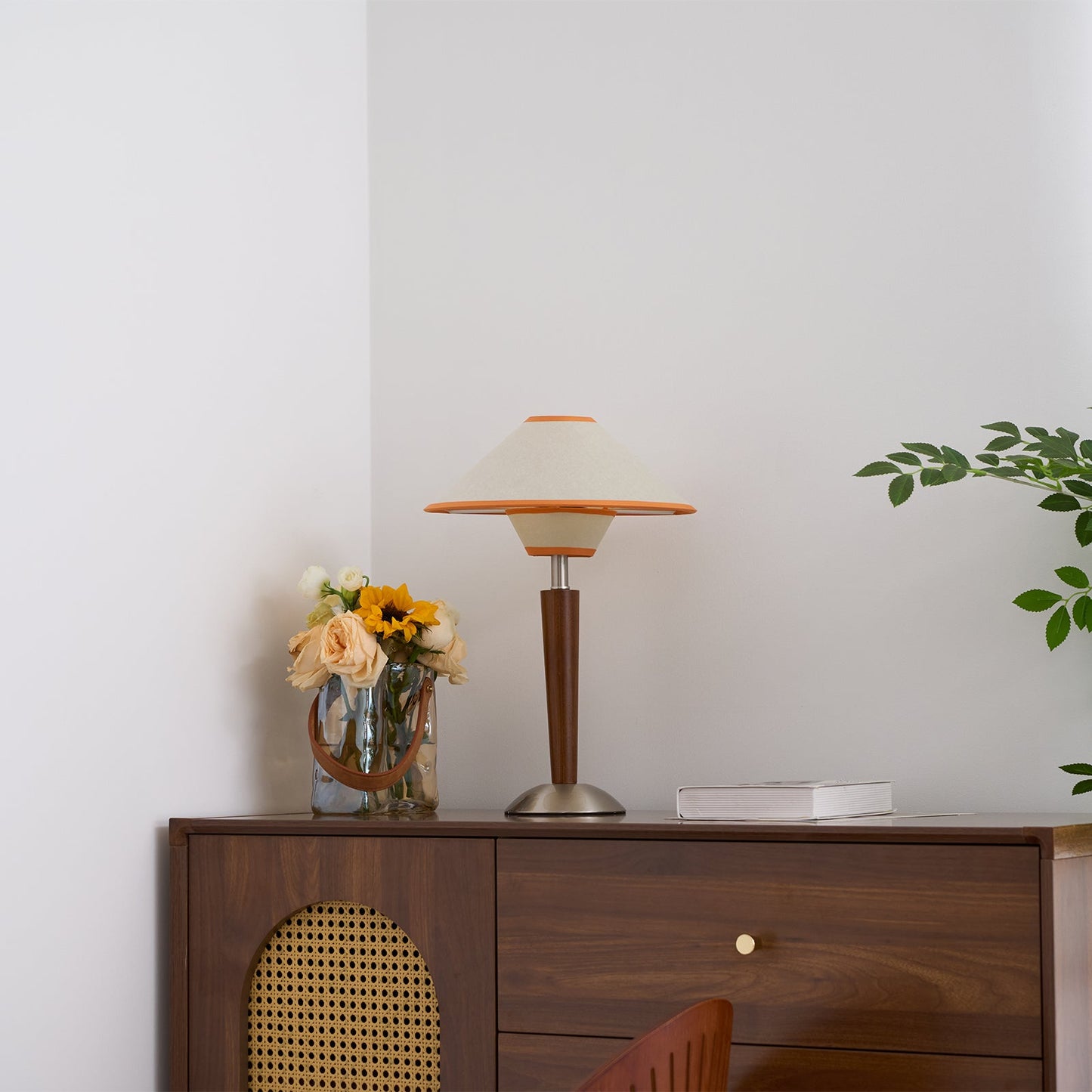 Talonwood Table Lamp | Walnut Wood & Fabric Shade | 30cm Diameter