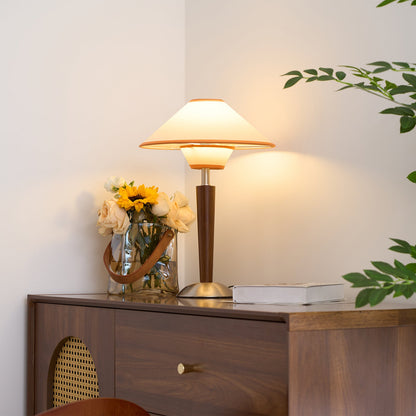 Talonwood Table Lamp | Walnut Wood & Fabric Shade | 30cm Diameter