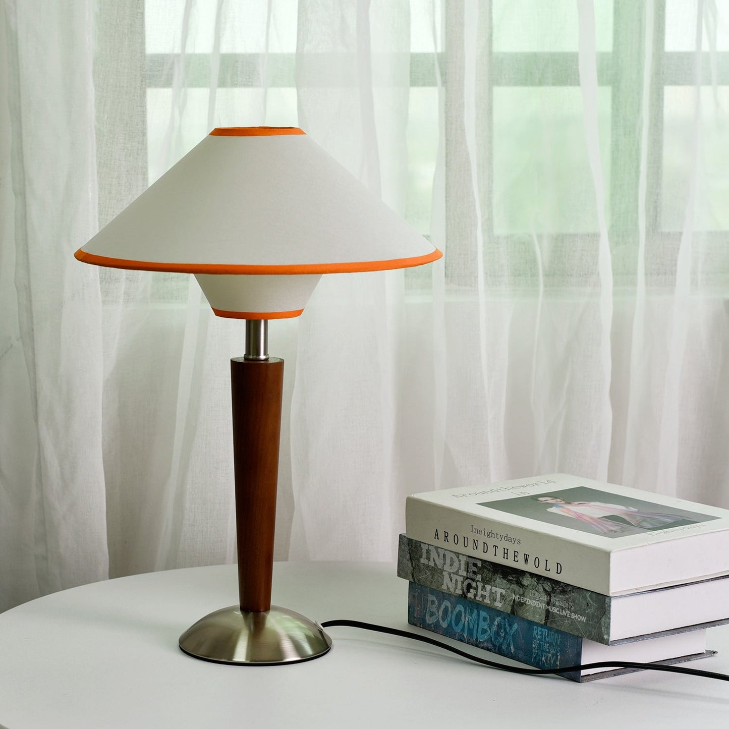Talonwood Table Lamp | Walnut Wood & Fabric Shade | 30cm Diameter
