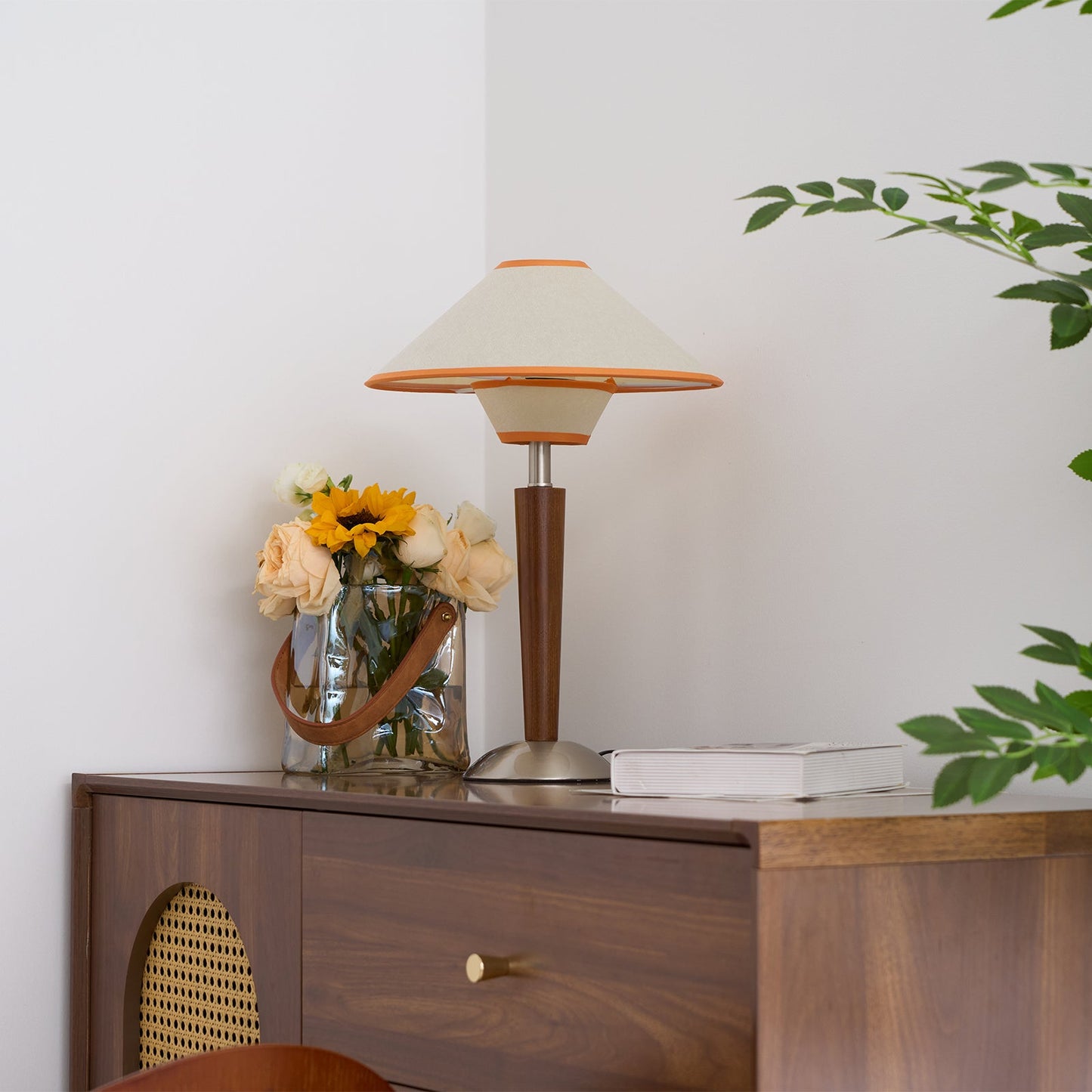 Talonwood Table Lamp | Walnut Wood & Fabric Shade | 30cm Diameter