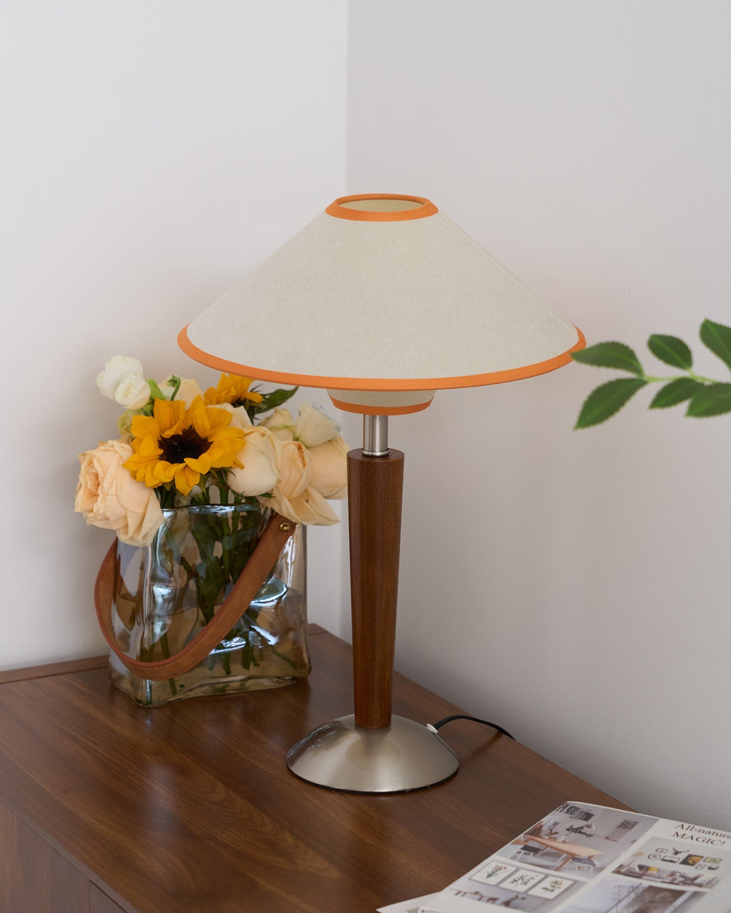 Talonwood Table Lamp | Walnut Wood & Fabric Shade | 30cm Diameter