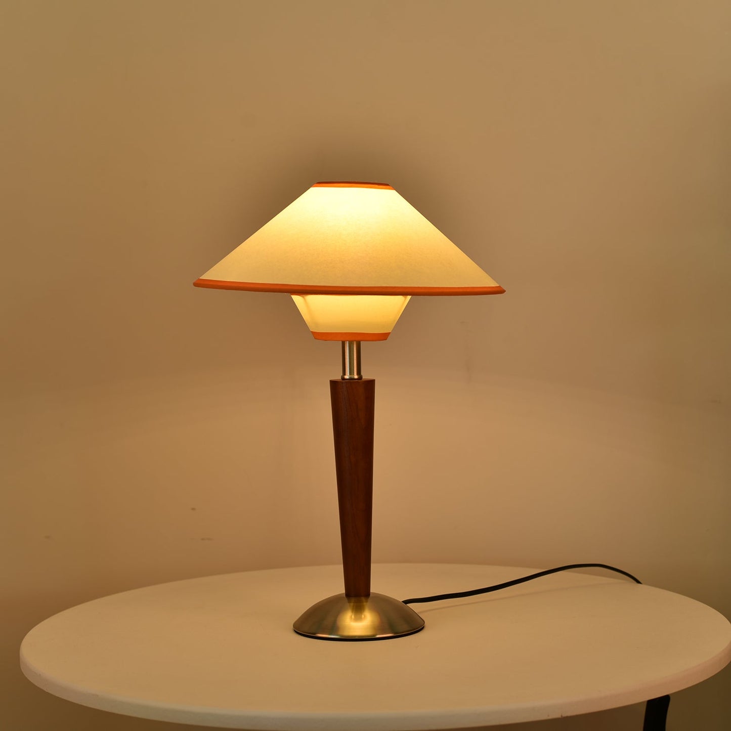 Talonwood Table Lamp | Walnut Wood & Fabric Shade | 30cm Diameter