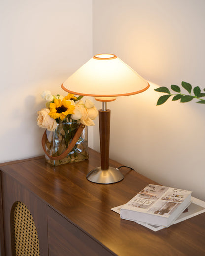 Talonwood Table Lamp | Walnut Wood & Fabric Shade | 30cm Diameter