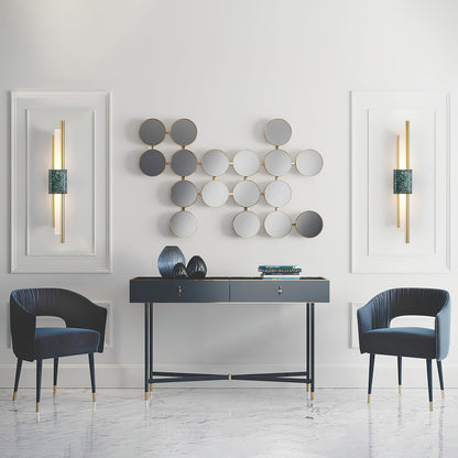 Tanto Wall Light | Brass & Marble | Gold with Green or White Shade