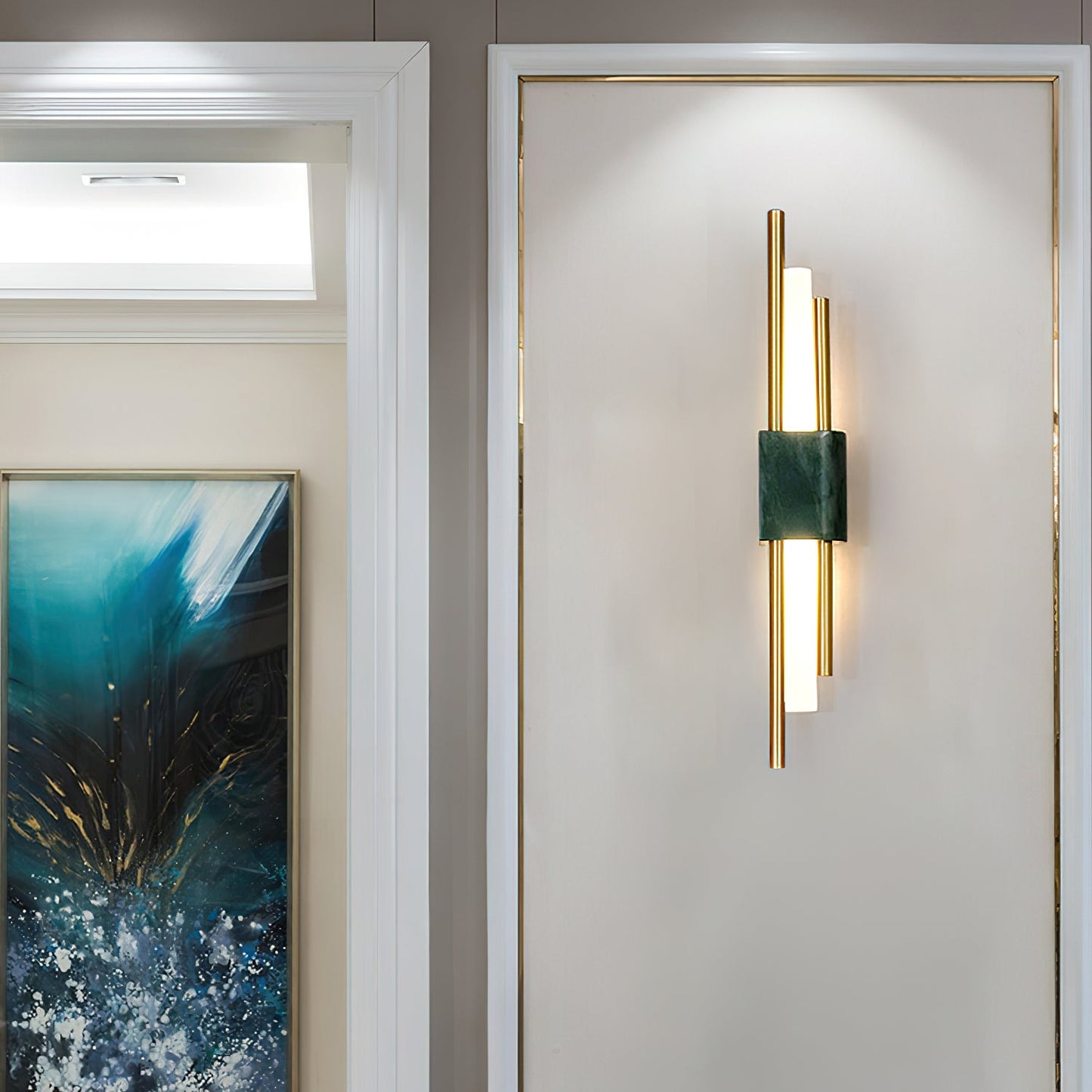Tanto Wall Light | Brass & Marble | Gold with Green or White Shade