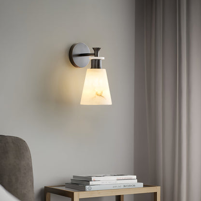 Alabaster Wall Sconce | Snow Alabaster & Brass | 12cm Diameter