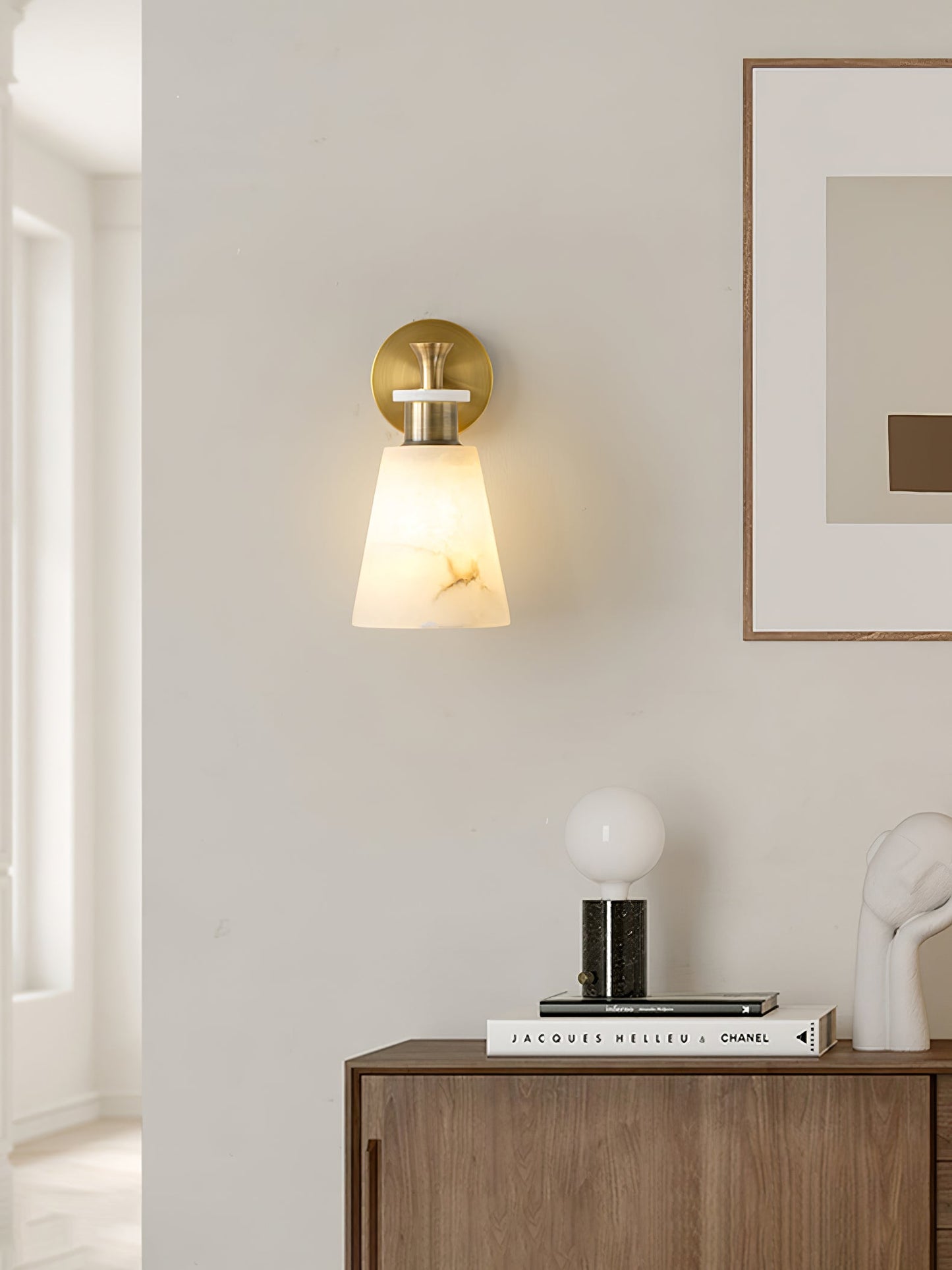 Alabaster Wall Sconce | Snow Alabaster & Brass | 12cm Diameter