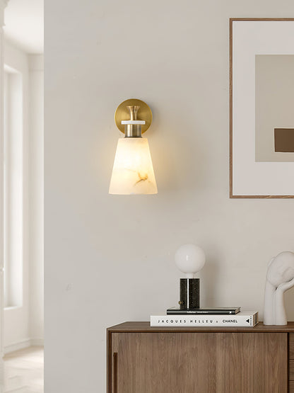 Alabaster Wall Sconce | Snow Alabaster & Brass | 12cm Diameter