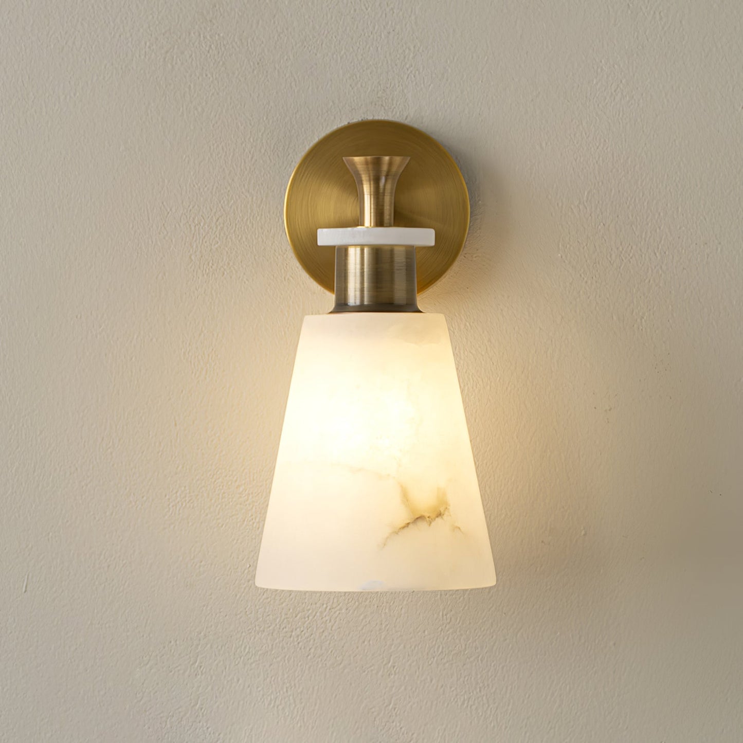 Alabaster Wall Sconce | Snow Alabaster & Brass | 12cm Diameter