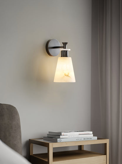 Alabaster Wall Sconce | Snow Alabaster & Brass | 12cm Diameter