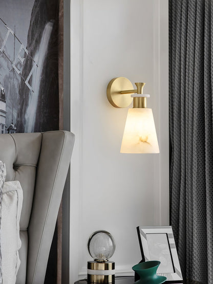 Alabaster Wall Sconce | Snow Alabaster & Brass | 12cm Diameter