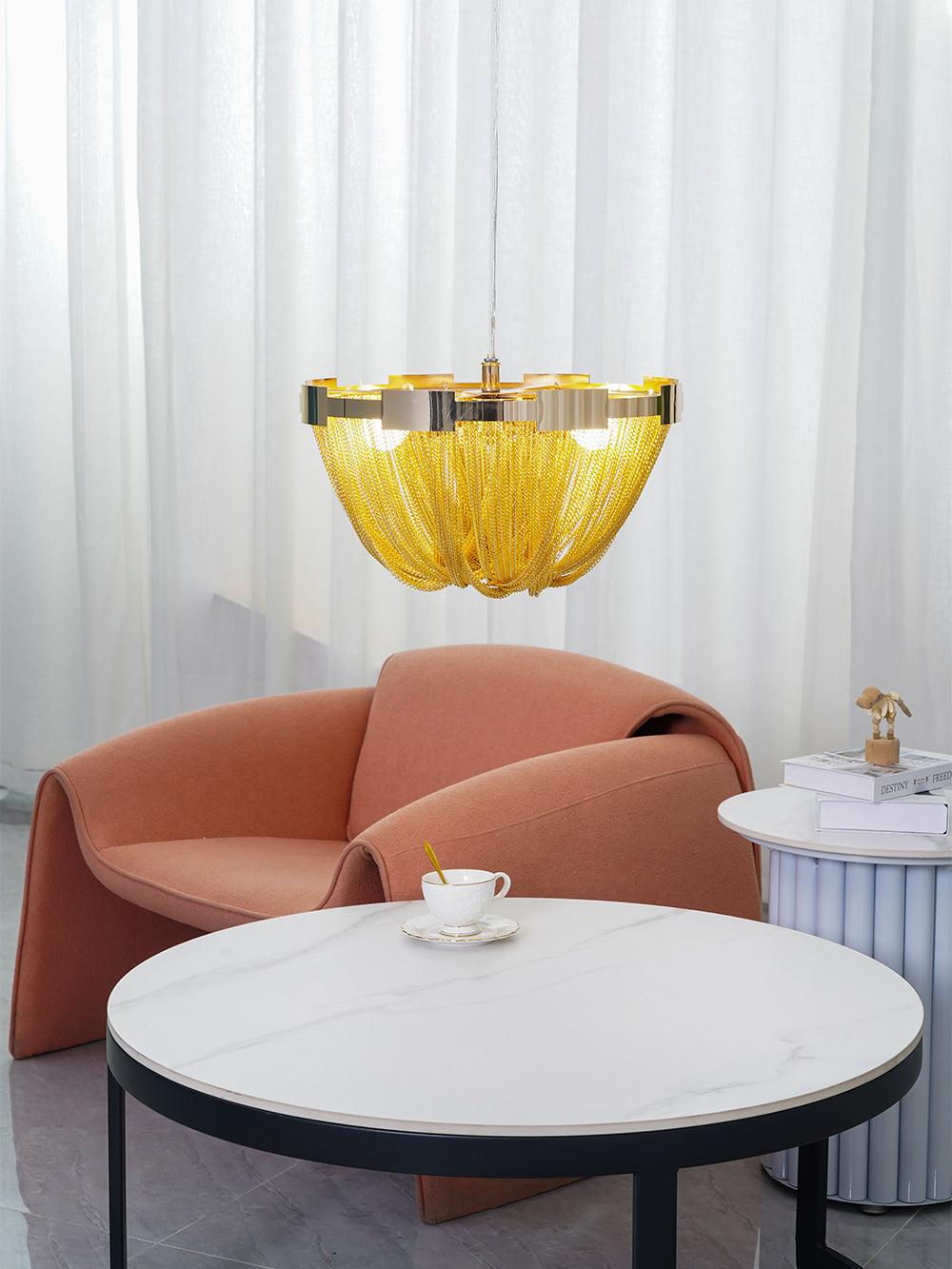 Aluminum Chain Ceiling Light | Modern Metal Design | Gold & Silver Options