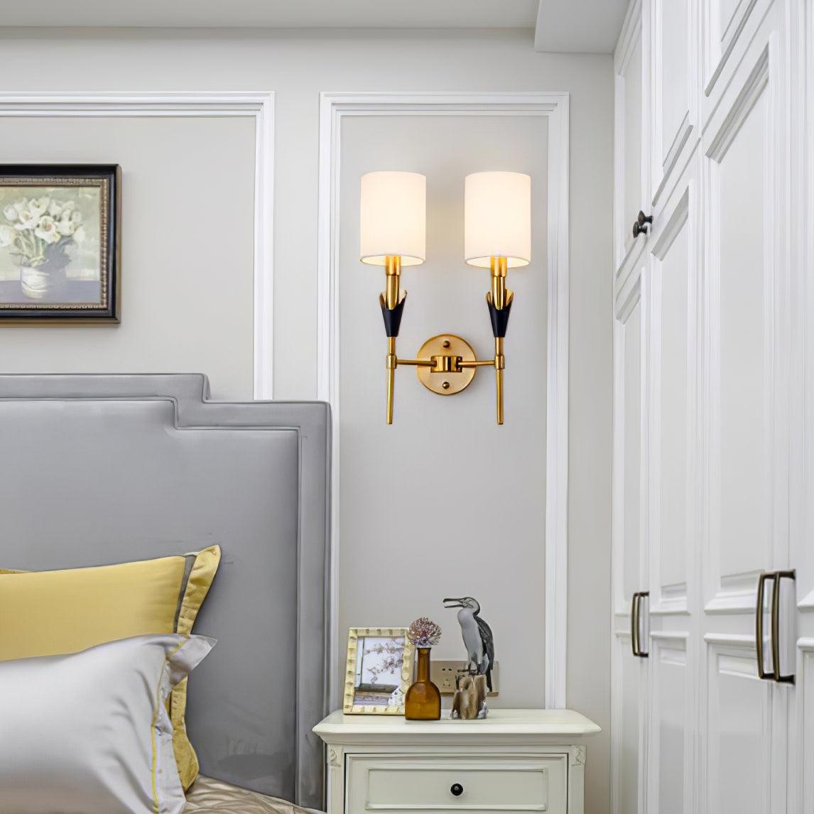 Tate Wall Lamp Set | Metal & Fabric | Gold & White