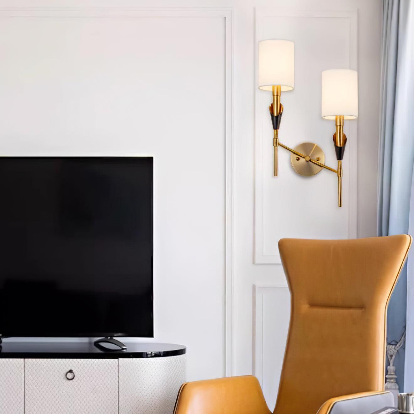 Tate Wall Lamp Set | Metal & Fabric | Gold & White