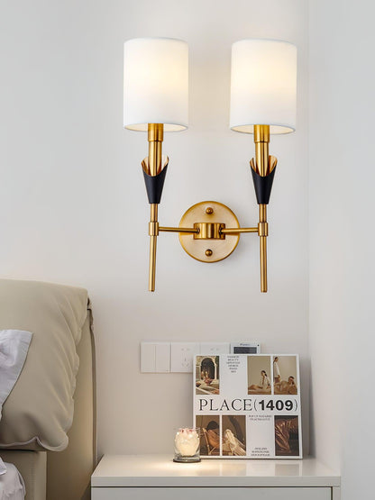 Tate Wall Lamp Set | Metal & Fabric | Gold & White