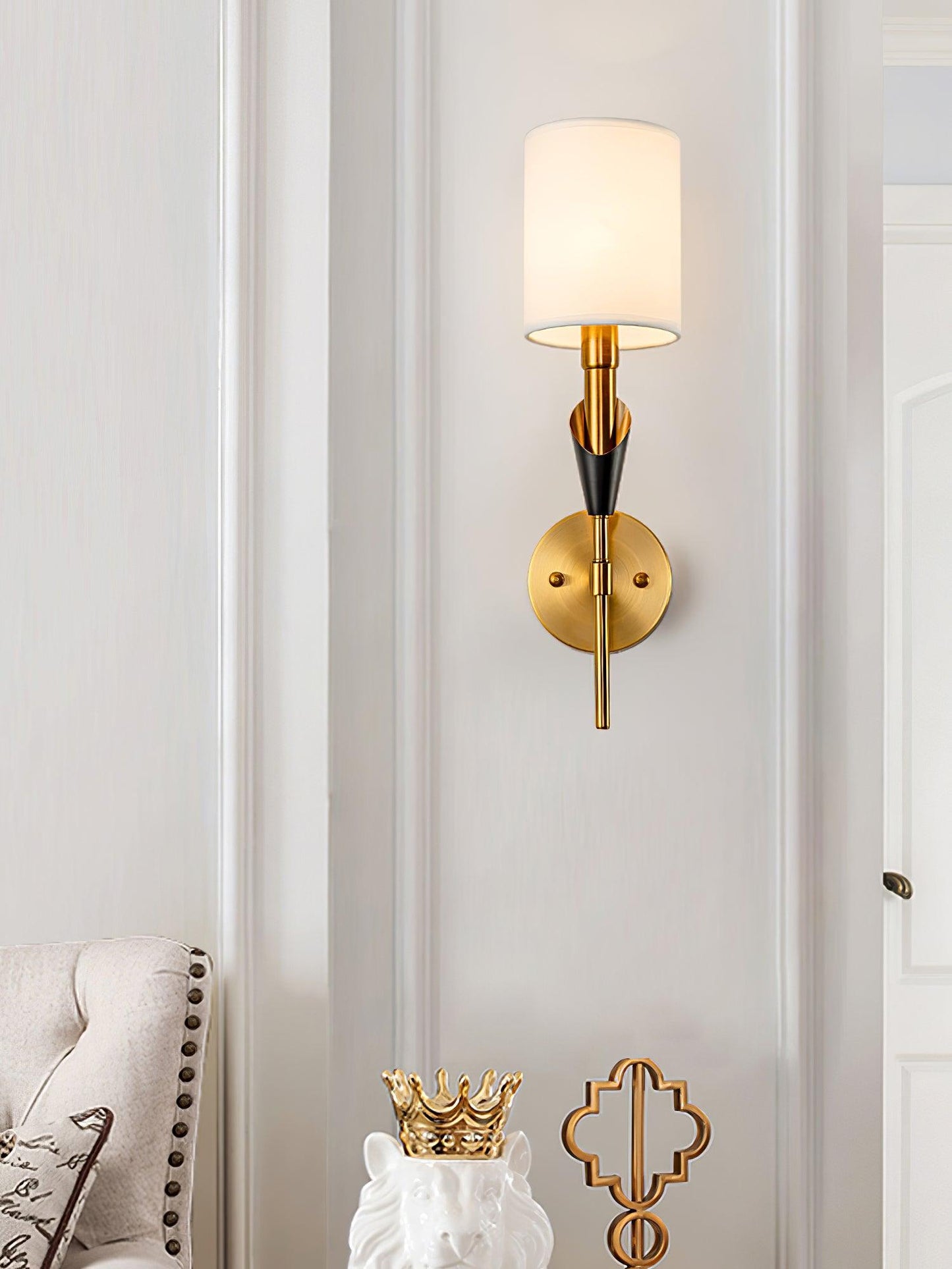 Tate Wall Lamp Set | Metal & Fabric | Gold & White