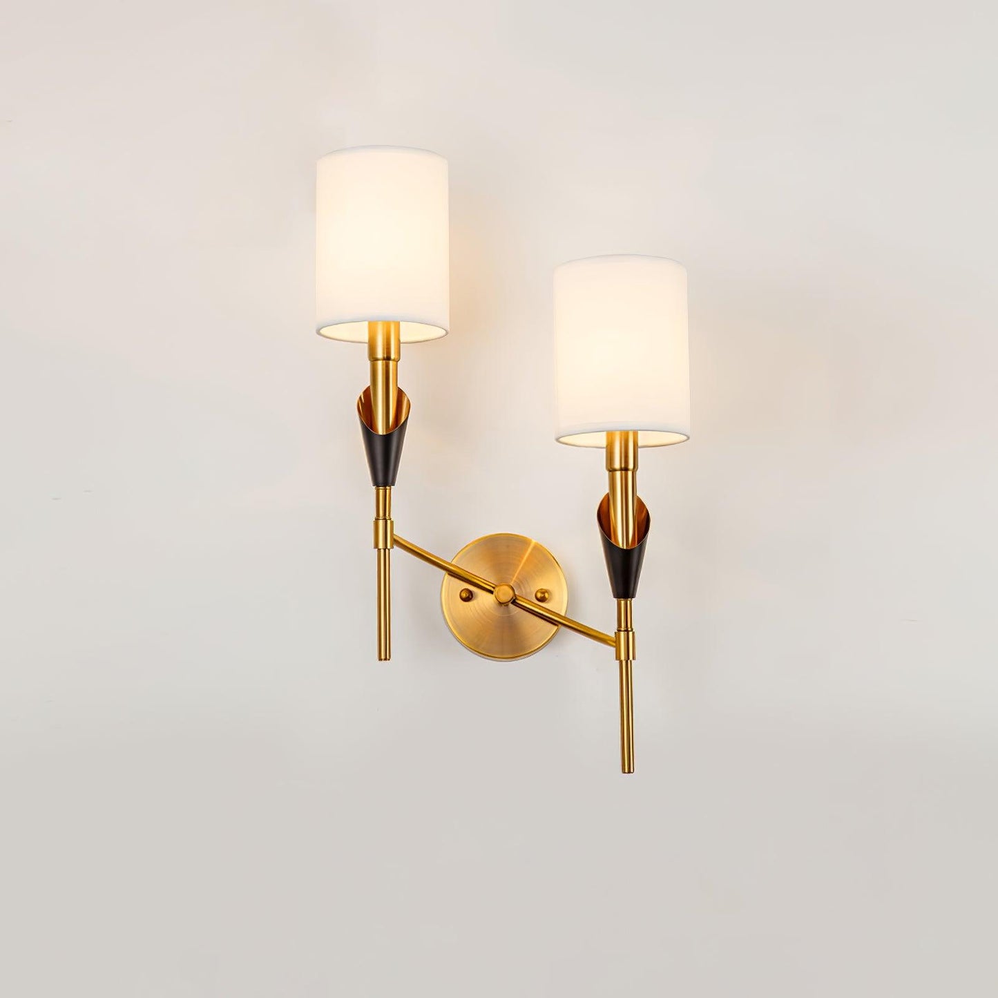 Tate Wall Lamp Set | Metal & Fabric | Gold & White