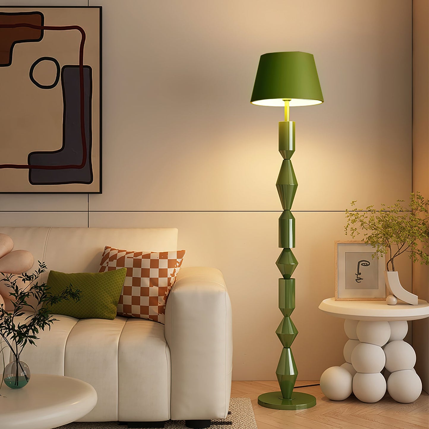 Tavira Floor Lamp | Metal & Fabric | Green, Black, Beige