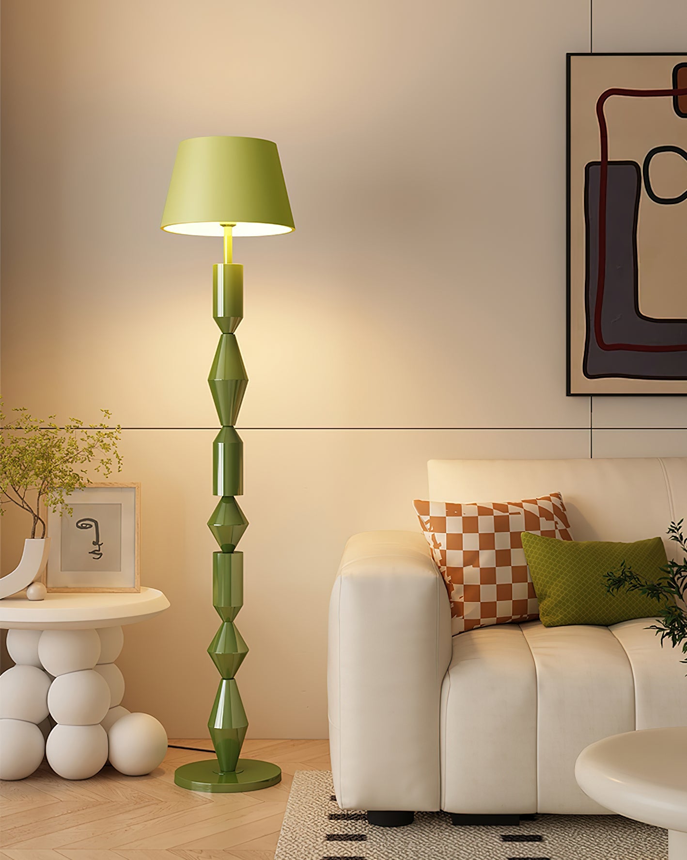 Tavira Floor Lamp | Metal & Fabric | Green, Black, Beige