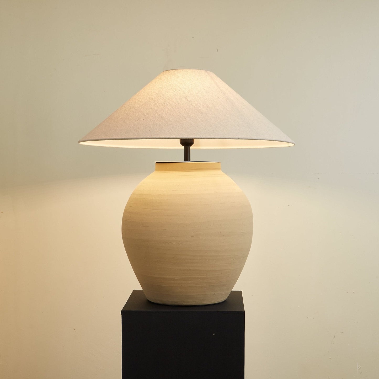 Tera Table Lamp | Handcrafted Terracotta | Beige and White