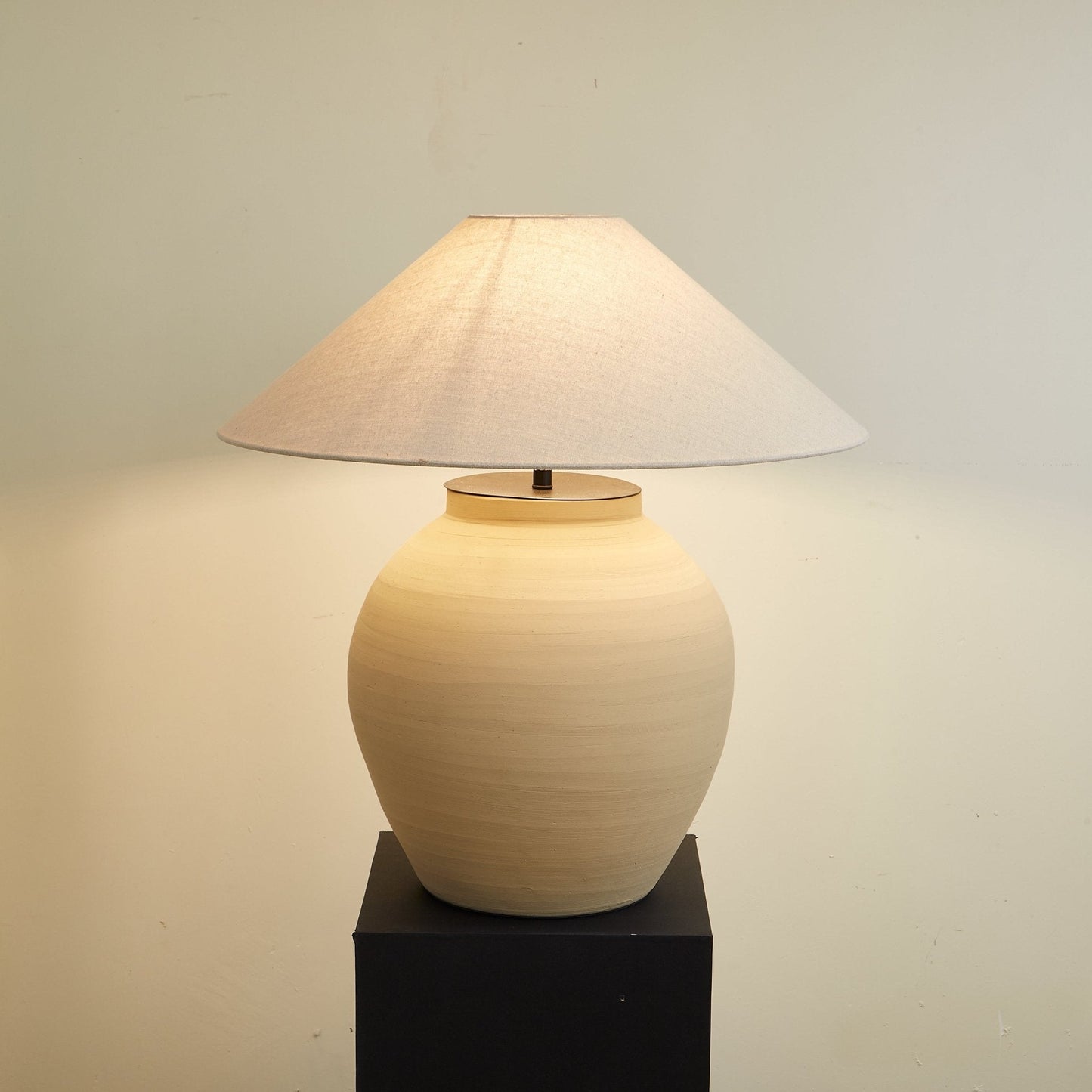 Tera Table Lamp | Handcrafted Terracotta | Beige and White