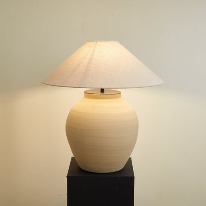 Tera Table Lamp | Handcrafted Terracotta | Beige and White