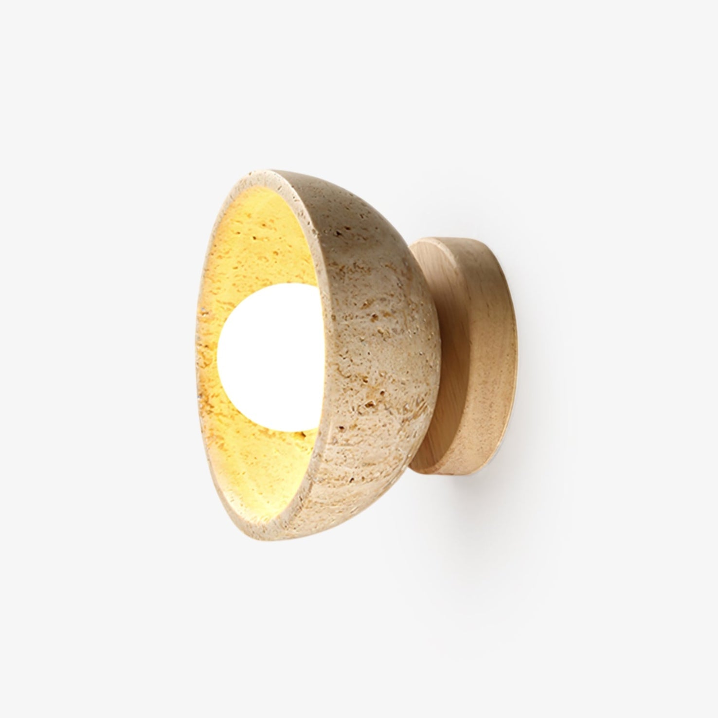 Terra Bowl Wall Lamp | Yellow Travertine & Wood | 15cm Diameter