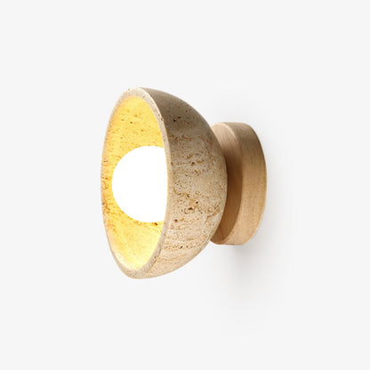 Terra Bowl Wall Lamp | Yellow Travertine & Wood | 15cm Diameter