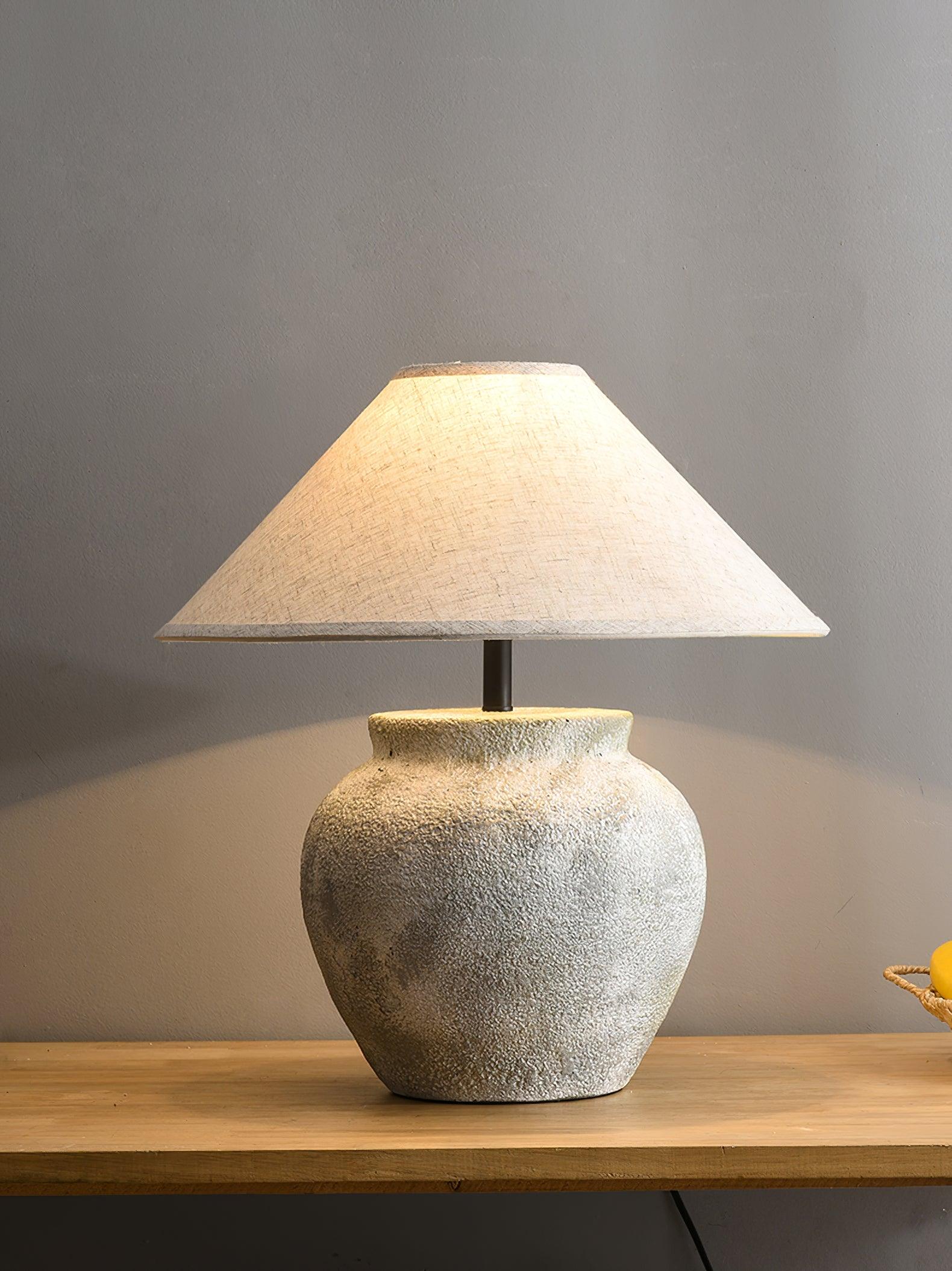 Terra Cotta Table Lamp | Handcrafted Rustic Design | Weathered White