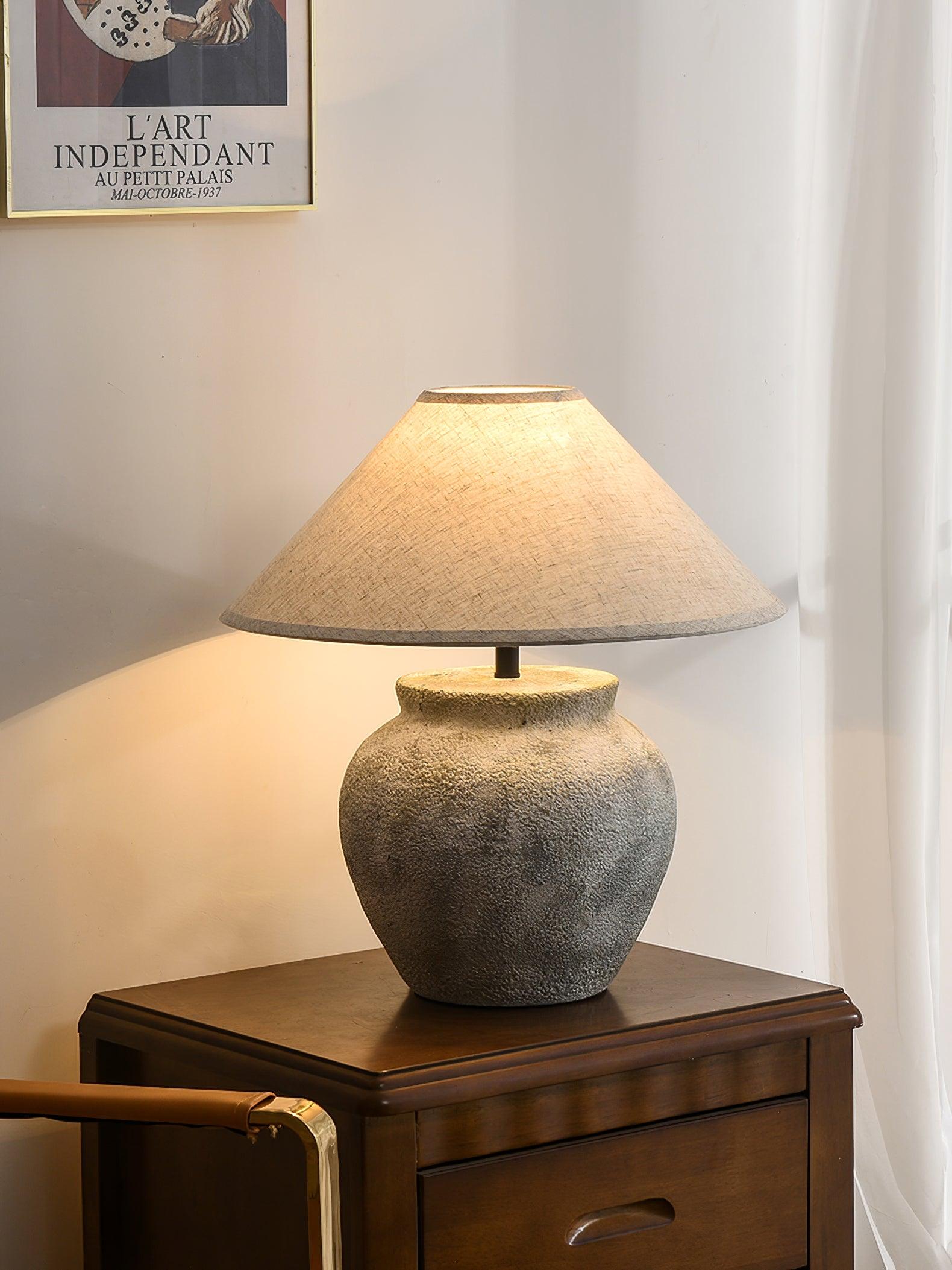 Terra Cotta Table Lamp | Handcrafted Rustic Design | Weathered White