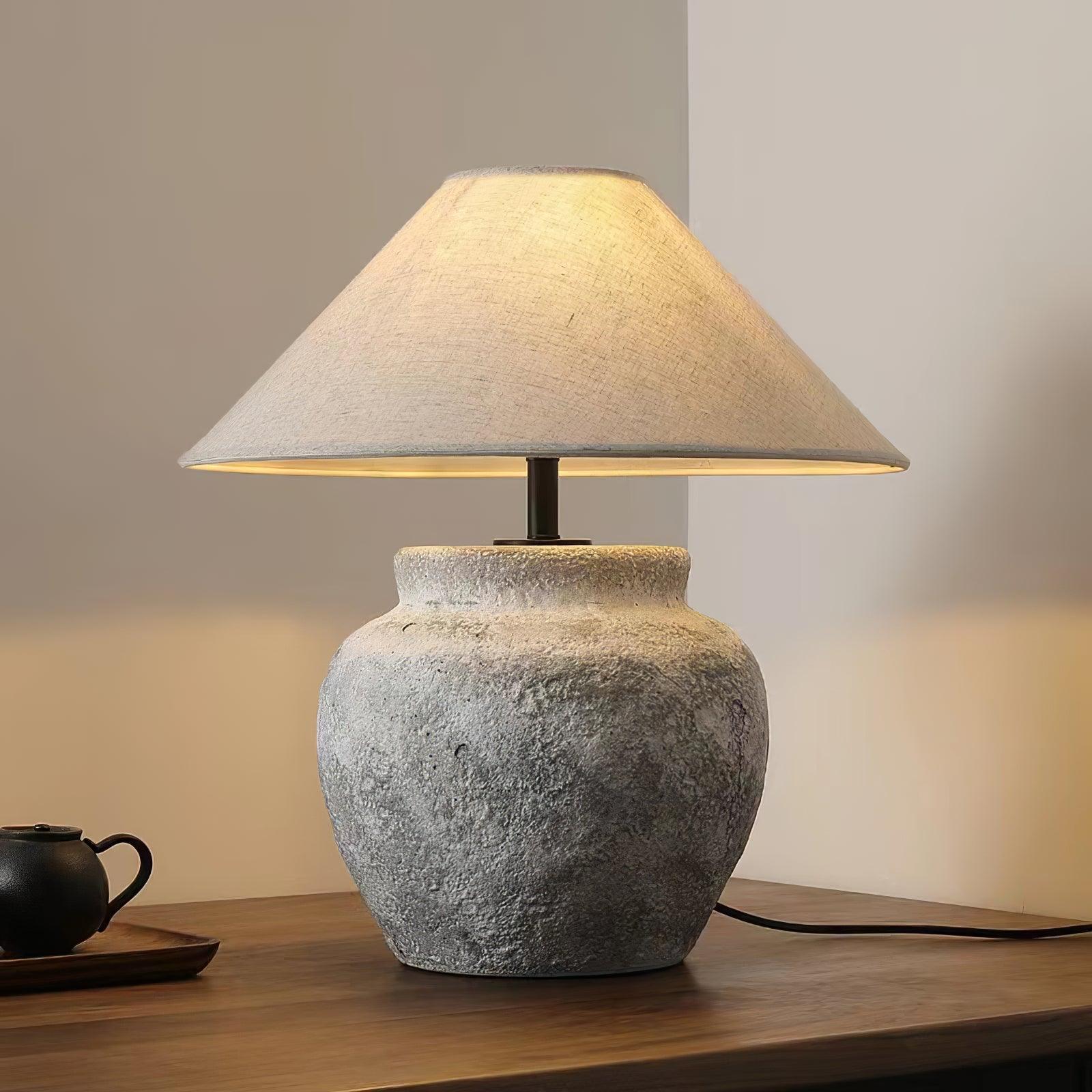 Terra Cotta Table Lamp | Handcrafted Rustic Design | Weathered White