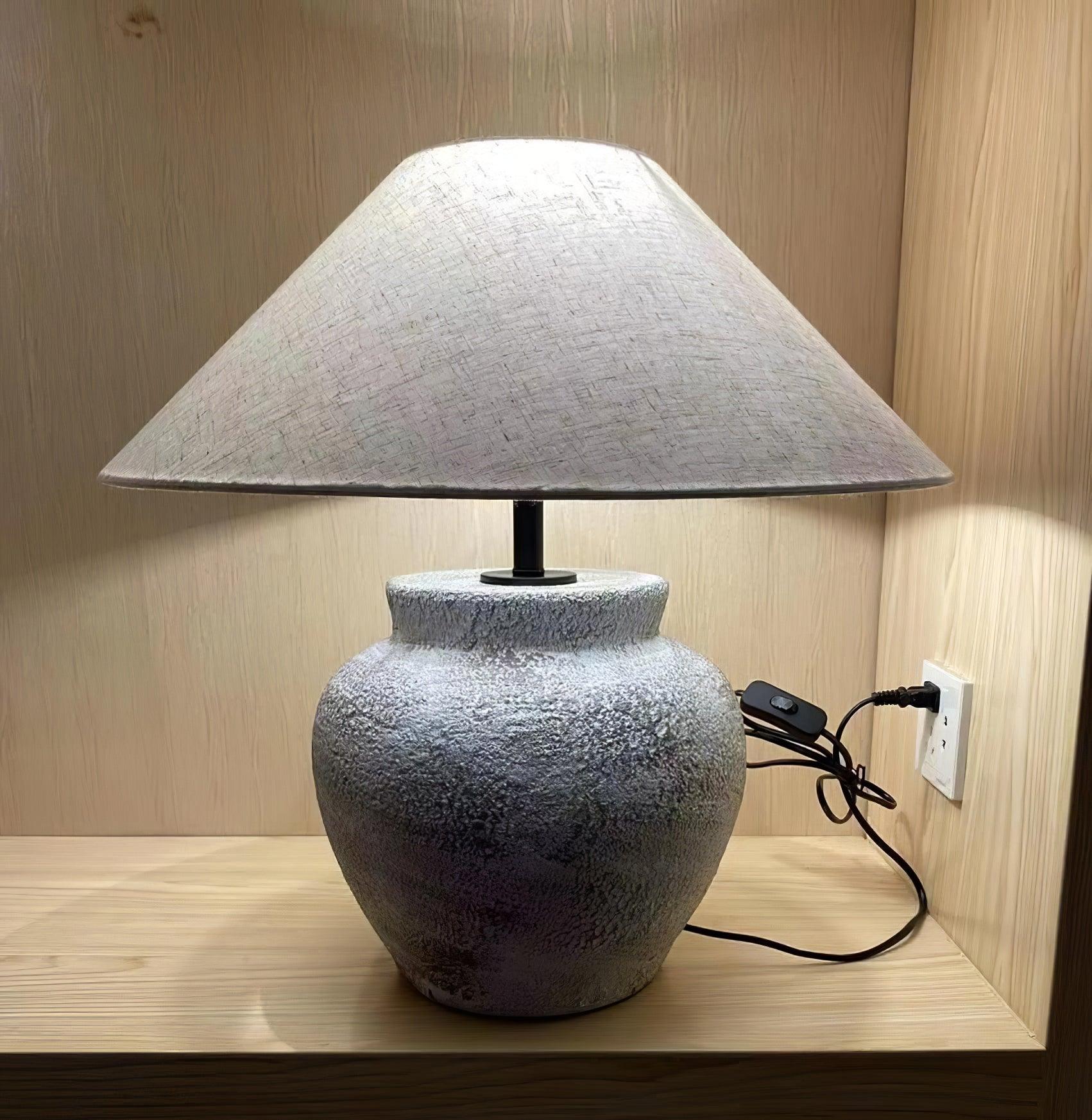 Terra Cotta Table Lamp | Handcrafted Rustic Design | Weathered White