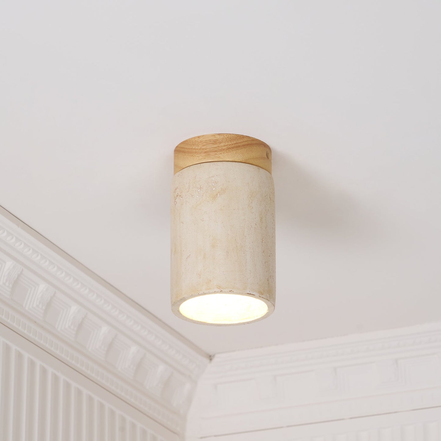 Terra Ceiling Light | Yellow Travertine Shade | Walnut Wood Base