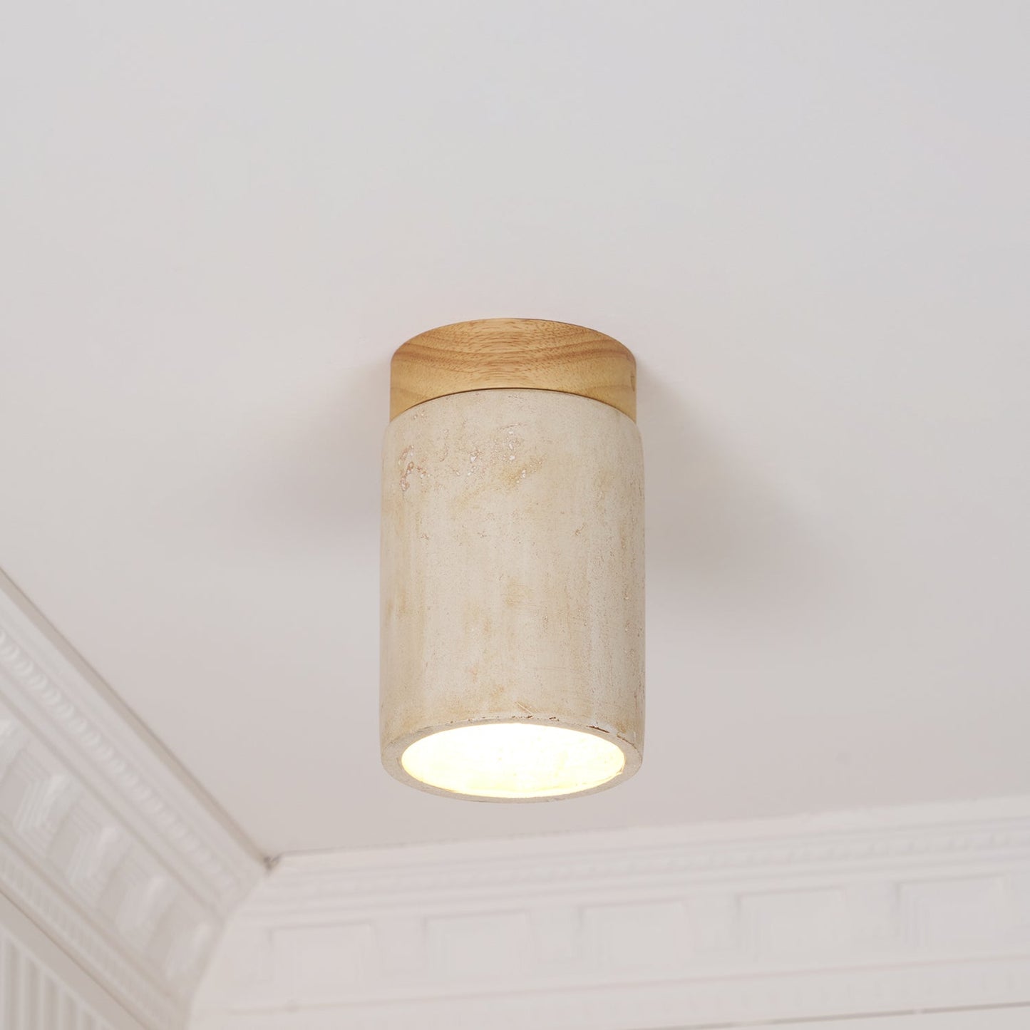 Terra Ceiling Light | Yellow Travertine Shade | Walnut Wood Base